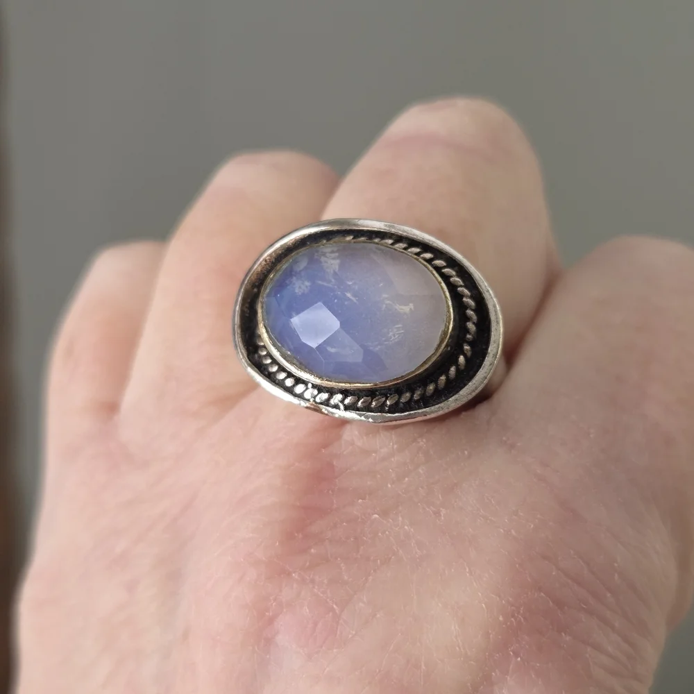 Facet Cut Moonstone Silvertone Fashion Ring